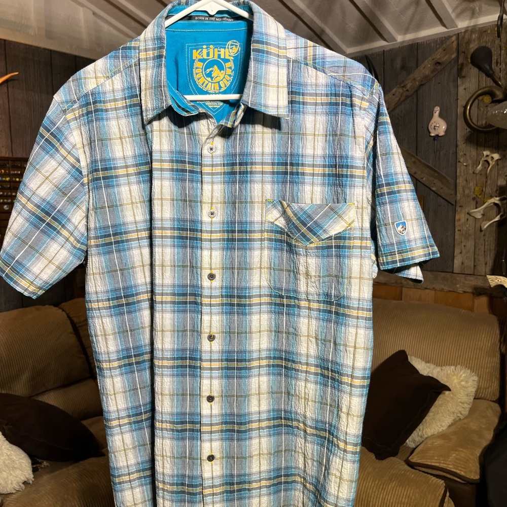 Kuhl Men's Light Blue and White Plaid Shirt